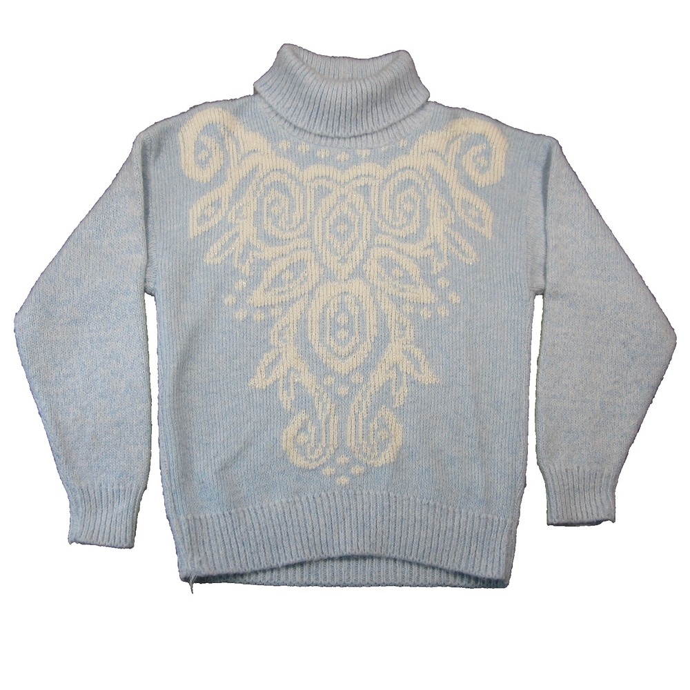 Vtg Mademoiselle Turtleneck Sweater Womens M Pastel Blue USA 80s Winter Ski Snow